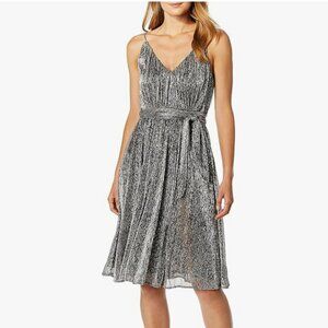 HALSTON Women's Sleeveless V Neck Lurex Jersey Dress 8